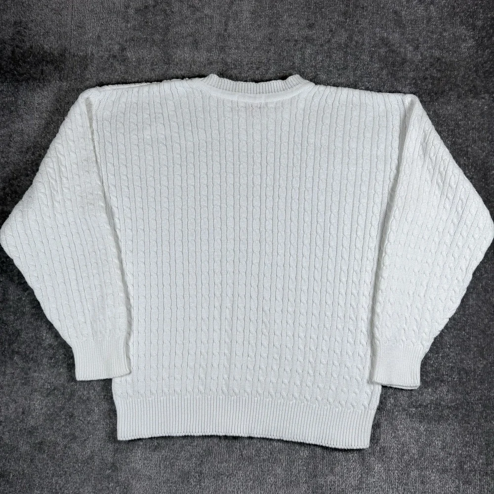 Vintage Brooks Brothers Sweater Men's Medium White Cable Knit Crewneck USA Made